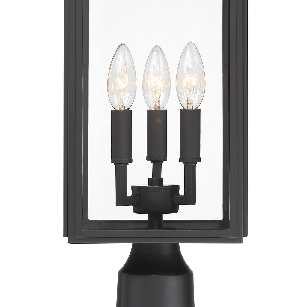 ##Antique Hardware## Byron 3 Light Matte Black Outdoor Post