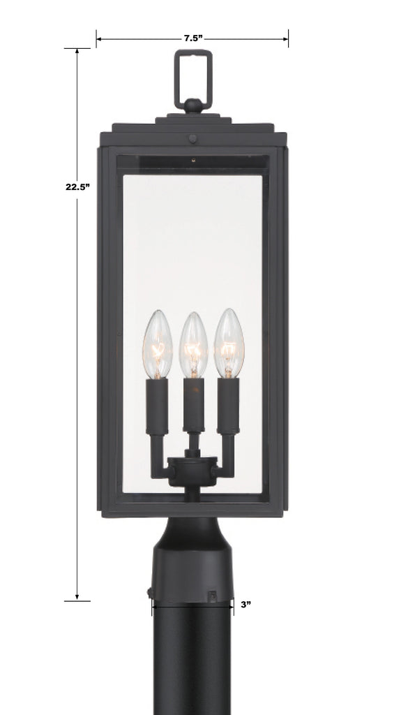 ##Antique Hardware## Byron 3 Light Matte Black Outdoor Post
