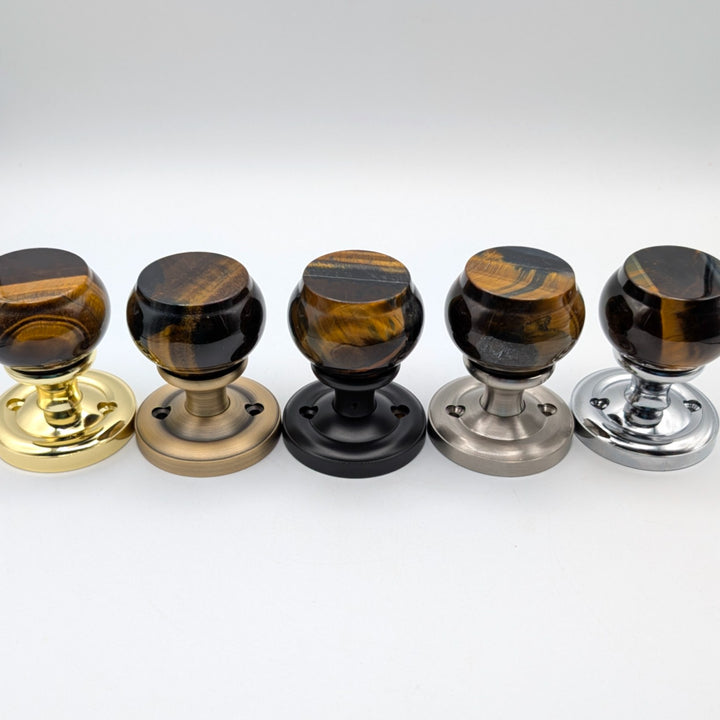 ##Antique Hardware## Magnifique™ Classic Door Set with Blue Tiger Eye Knobs (Several Finishes Available)