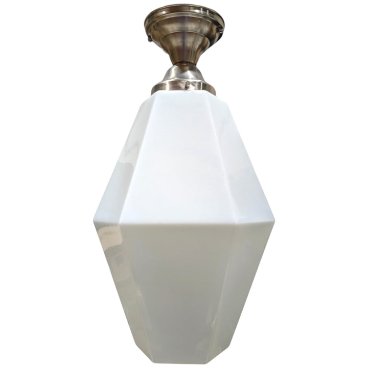 ##Antique Hardware## Geometric Faceted Glass Semi-Flush Fancy Light (Several Finishes Available)