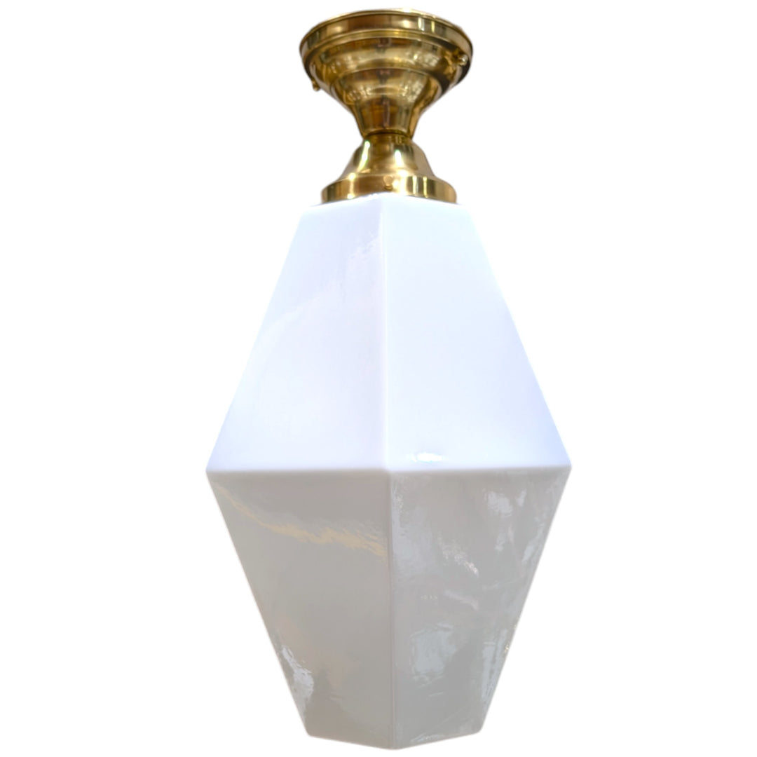 ##Antique Hardware## Geometric Faceted Glass Semi-Flush Fancy Light (Several Finishes Available)