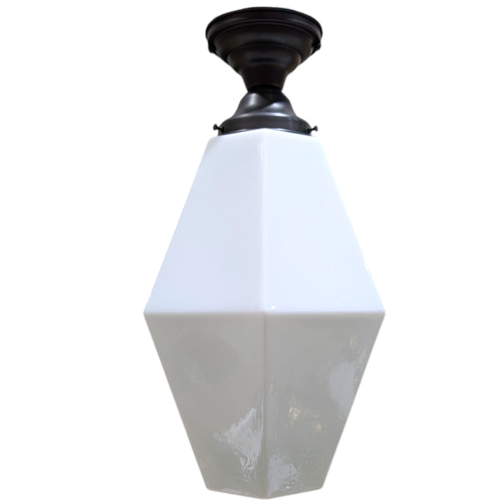 ##Antique Hardware## Geometric Faceted Glass Semi-Flush Fancy Light (Several Finishes Available)