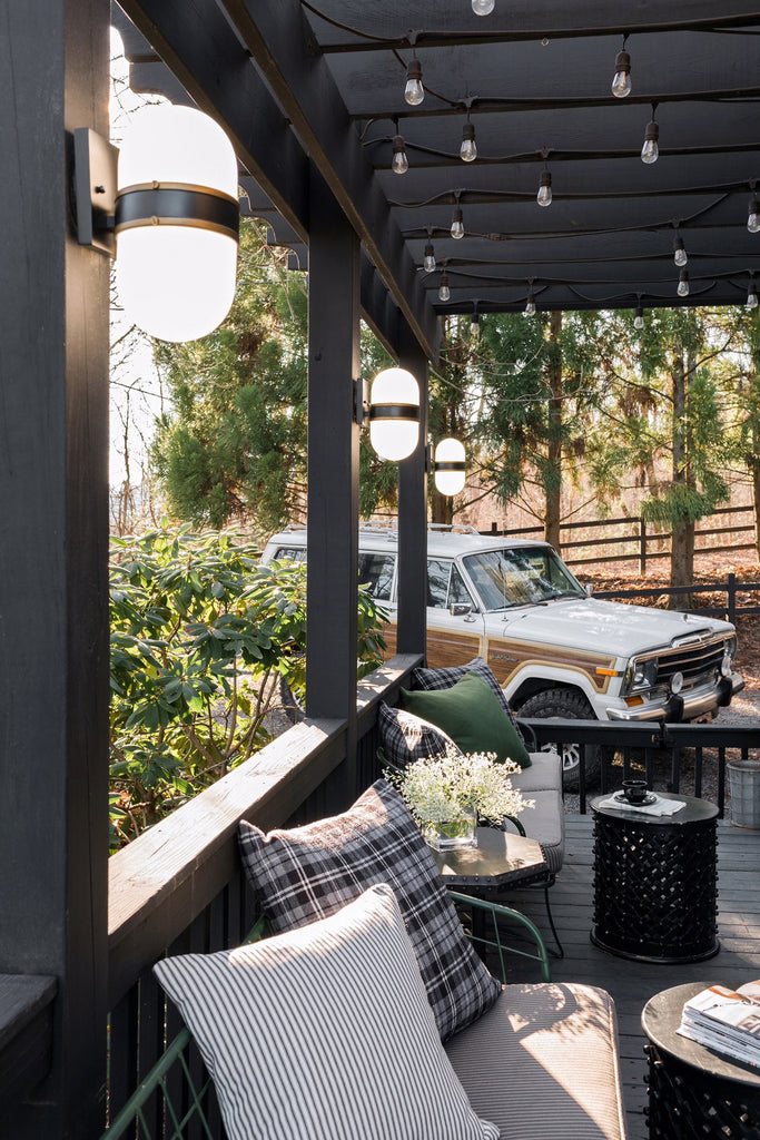 ##Antique Hardware## Brian Patrick Flynn Capsule 1 Light Matte Black + Textured Gold Outdoor Sconce