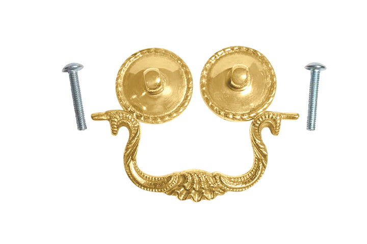 4 1/4 Inch Beaded Victorian Bail Pull with Beaded Mounts (Polished Brass Finish)