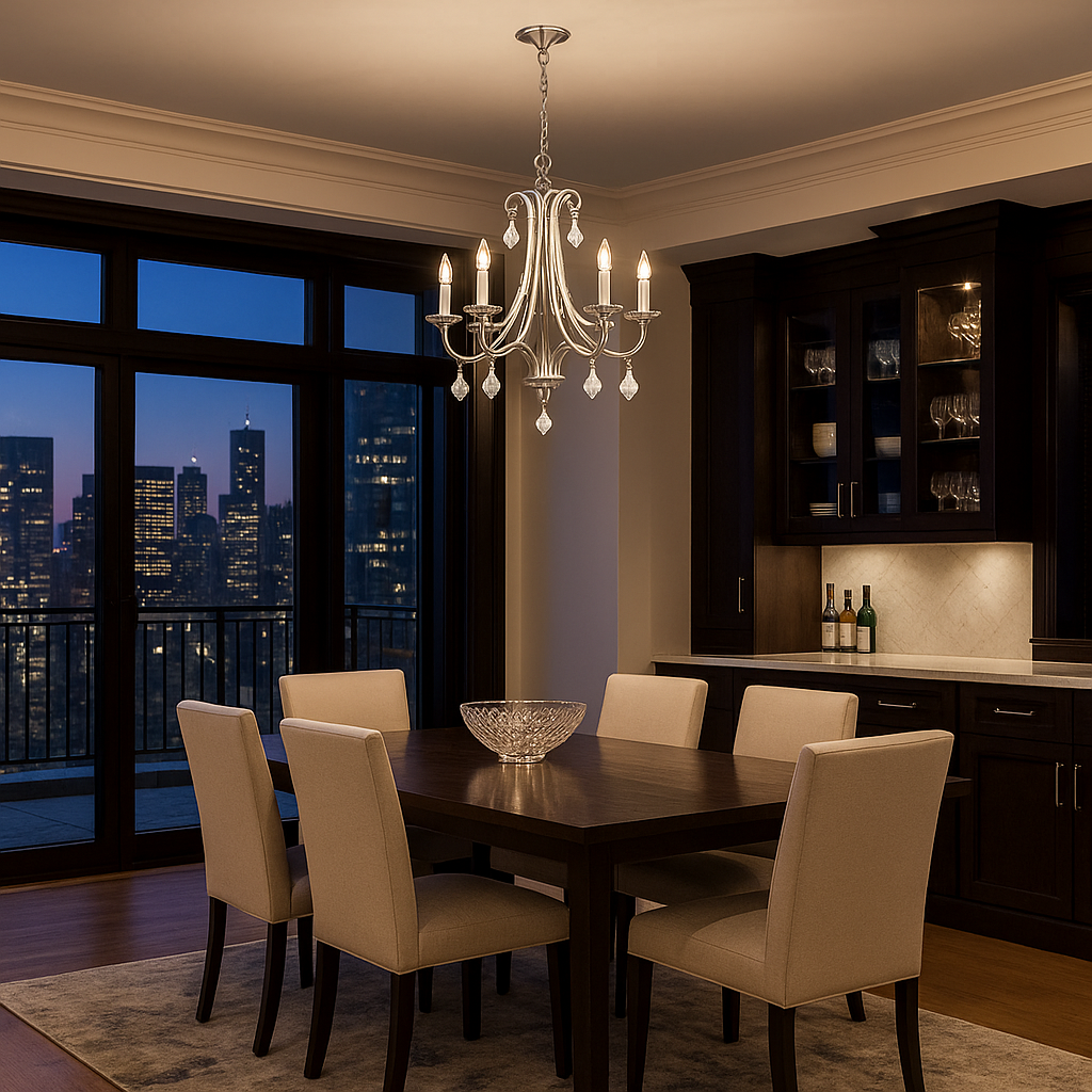 Daphne 5-Light Chandelier – Brushed Nickel with Clear Crystal Accents