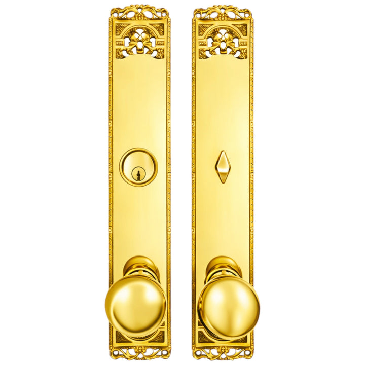##Antique Hardware## Long Cornice Plate Single Door Deadbolt Entryway Set (Several Finish & Knob Options)