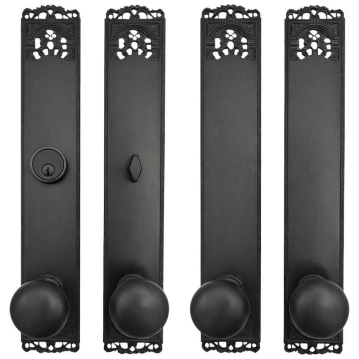 ##Antique Hardware## Long Cornice Plate Double Door Deadbolt Entryway Set (Several Finish & Knob Options)