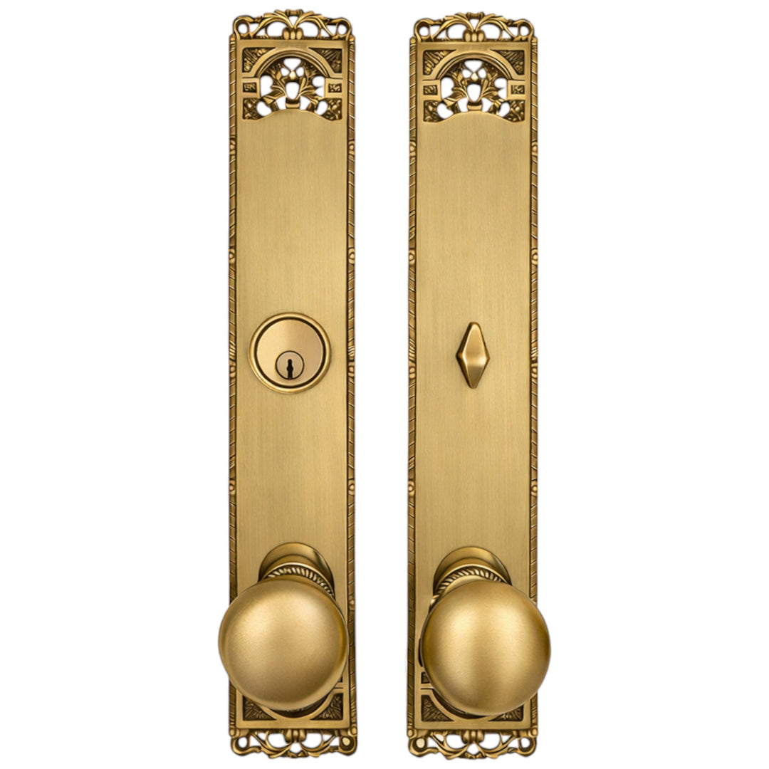 ##Antique Hardware## Long Cornice Plate Single Door Deadbolt Entryway Set (Several Finish & Knob Options)