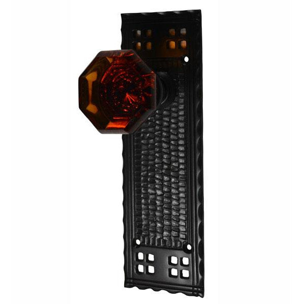 Antique Hardware Craftsman Backplate Door Set with Octagon Amber Glass Door Knobs (Black Bronze) Amber Glass Door Knobs