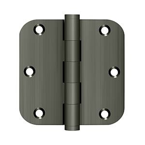 ##Antique Hardware## 3 1/2 Inch X 3 1/2 Inch Solid Brass Residential Hinge with Interchangeable Finials (5/8" Radius Corner)