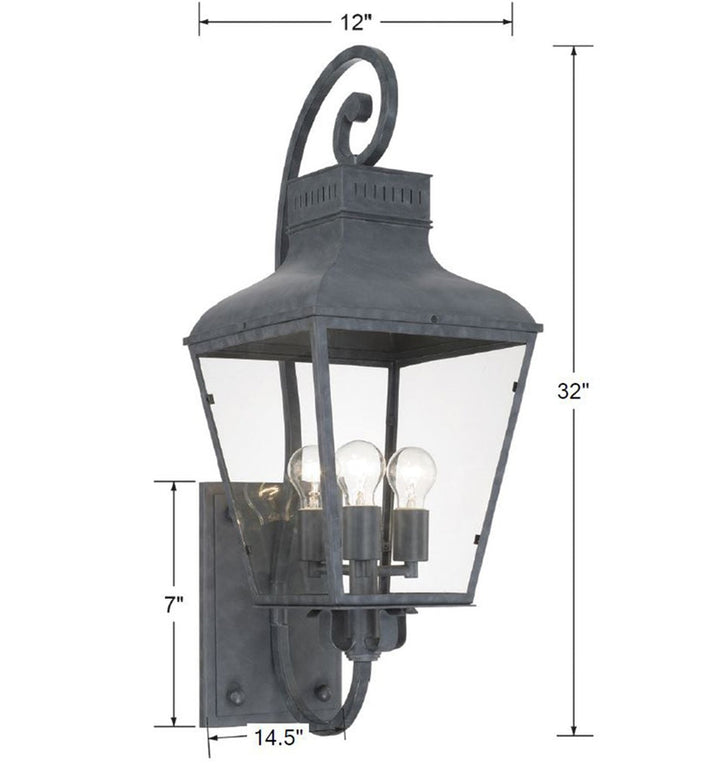 ##Antique Hardware## Dumont 3 Light Graphite Outdoor Sconce