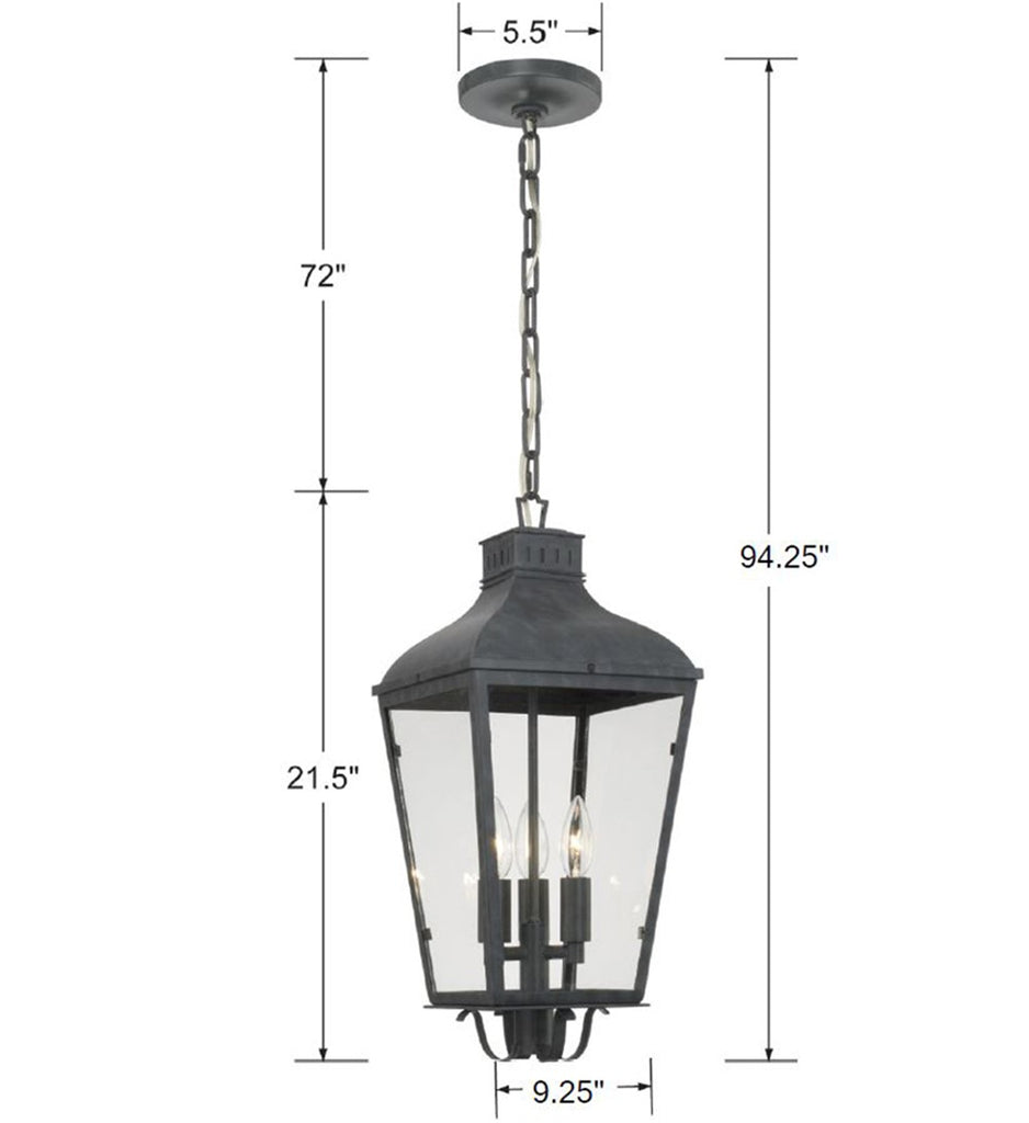 ##Antique Hardware## Dumont 3 Light Graphite Outdoor Pendant