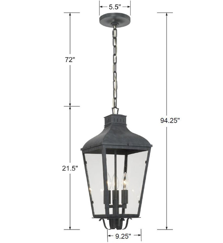 ##Antique Hardware## Dumont 3 Light Graphite Outdoor Pendant