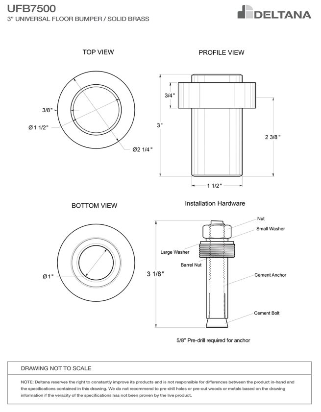 3 Inch Round Universal Heavy Duty Solid Brass Floor Door Bumper