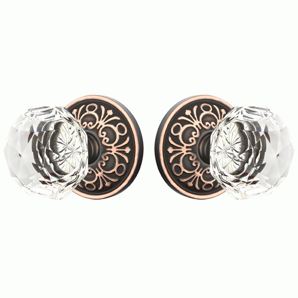 ##Antique Hardware## Emtek Diamond Crystal Door Knob Set With Lancaster Rosette (Several Finish Options)