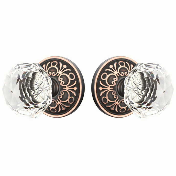 ##Antique Hardware## Emtek Diamond Crystal Door Knob Set With Lancaster Rosette (Several Finish Options)