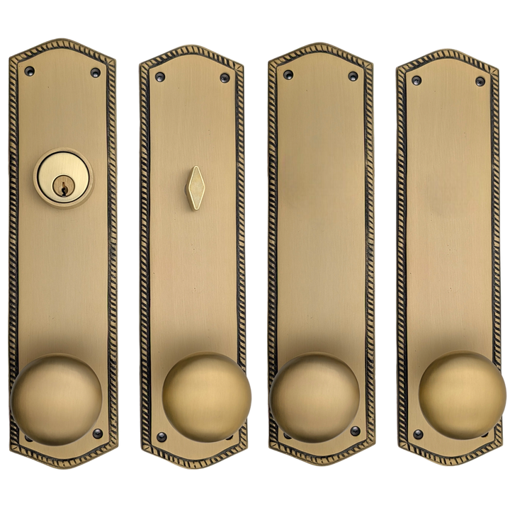 ##Antique Hardware## Georgian Roped Oval Double Door Deadbolt Entryway Set