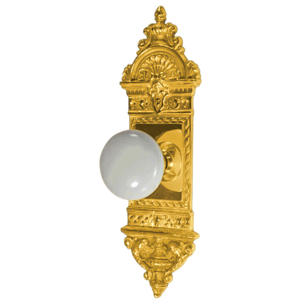 ##Antique Hardware## L'Enfant Small Backplate Door Set with White Porcelain Door Knobs (Several Finishes Available)