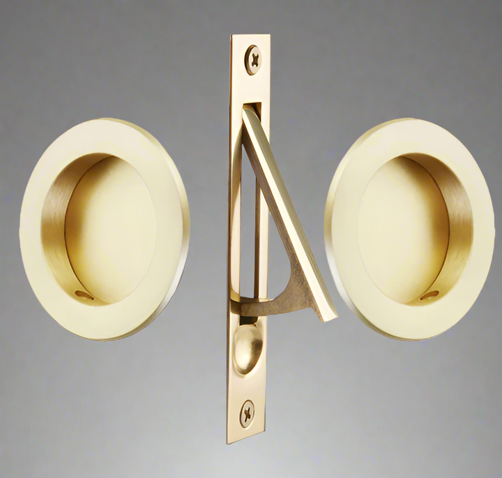 ##Antique Hardware## Solid Brass Round Pocket Door Pull Set