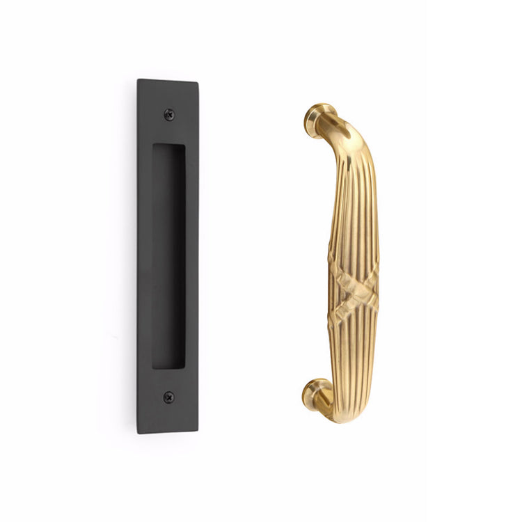 ##Antique Hardware## 10 Inch Solid Brass Modern Rectangular Ribbon & Reed Door Pull Set