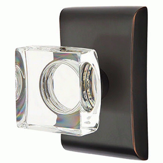 ##Antique Hardware## Emtek Modern Square Crystal Door Knob Set With Neos Rosette (Several Finish Options)
