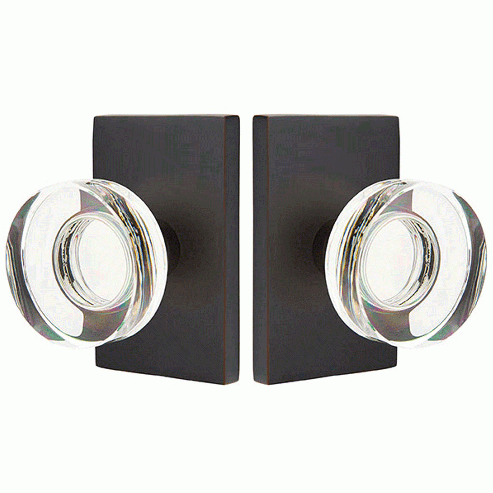 ##Antique Hardware## Emtek Modern Disc Crystal Door Knob Set With Modern Rectangular Rosette (Several Finish Options)