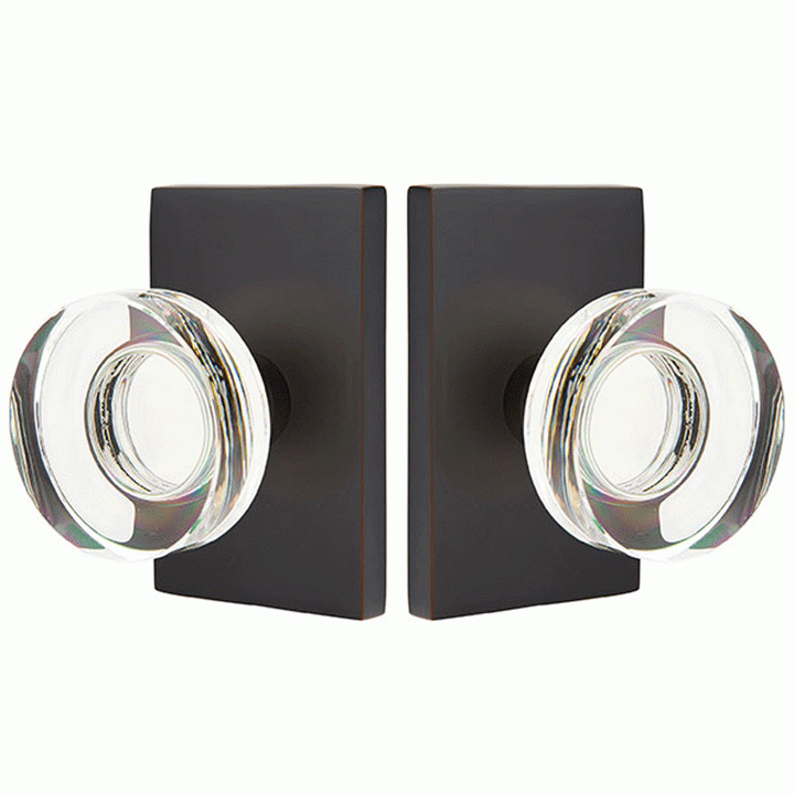 ##Antique Hardware## Emtek Modern Disc Crystal Door Knob Set With Modern Rectangular Rosette (Several Finish Options)