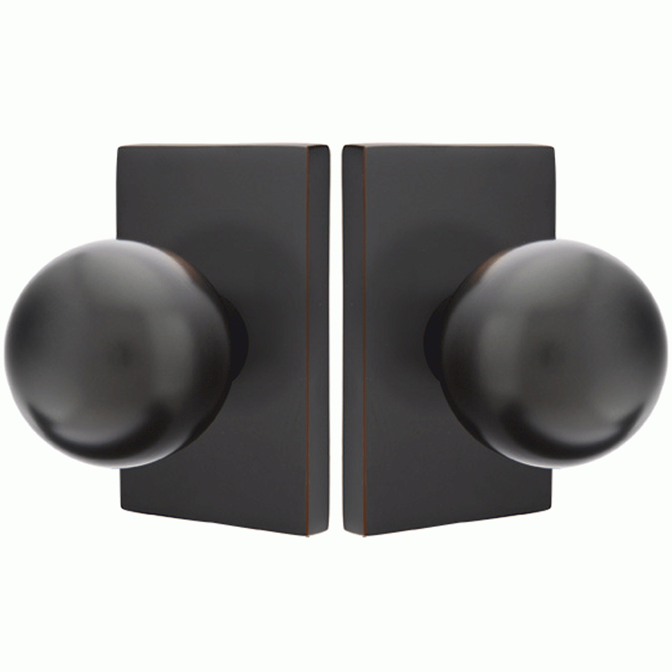 ##Antique Hardware## Emtek Solid Brass Orb Door Knob Set With Modern Rectangular Rosette (Several Finish Options)