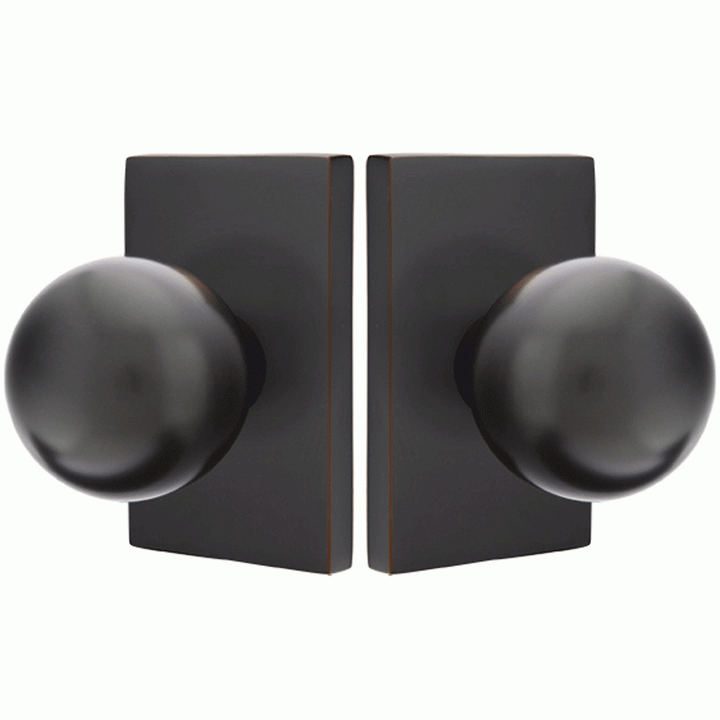 ##Antique Hardware## Emtek Solid Brass Orb Door Knob Set With Modern Rectangular Rosette (Several Finish Options)