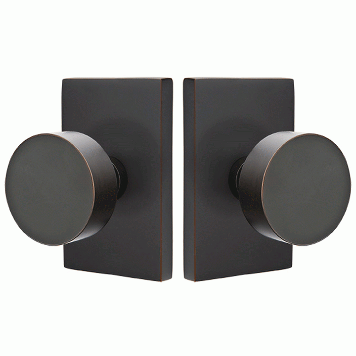 Antique Hardware Emtek Solid Brass Round Door Knob Set With Modern Rectangular Rosette (Several Finish Options) EMTEK DOOR KNOB