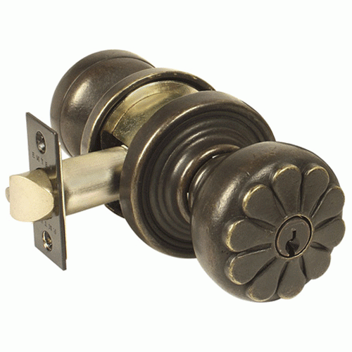 ##Antique Hardware## Emtek Solid Brass Key In Petal Door Knob Set With Round Rosette