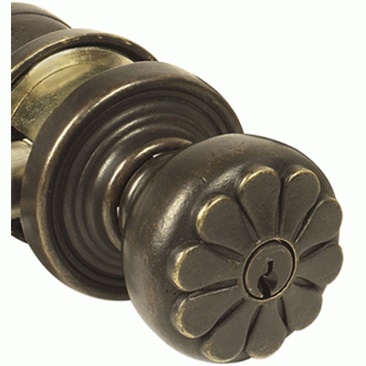 ##Antique Hardware## Emtek Solid Brass Key In Petal Door Knob Set With Round Rosette