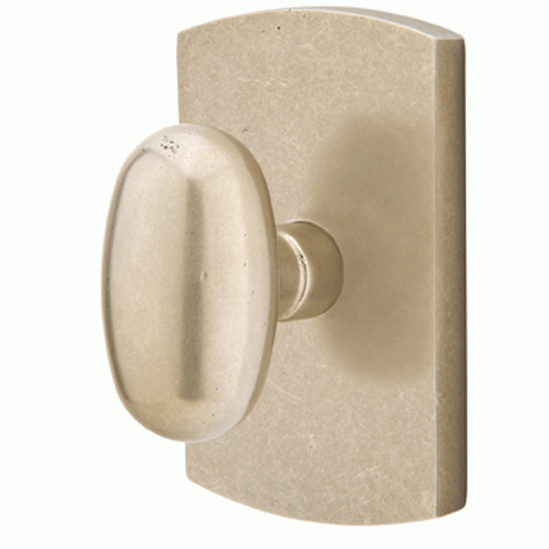 ##Antique Hardware## Emtek Solid Brass Sandcast Egg Door Knob Set With Rounded Rectangular Rosette (Several Finish Options)