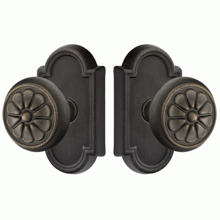 ##Antique Hardware## Solid Brass Lost Wax Petal Door Knob Set With Beveled Arched Rosette (Several Finish Options)