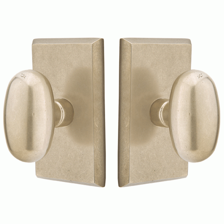 ##Antique Hardware## Solid Brass Sandcast Egg Door Knob Set With Rectangular Rosette (Several Finish Options)
