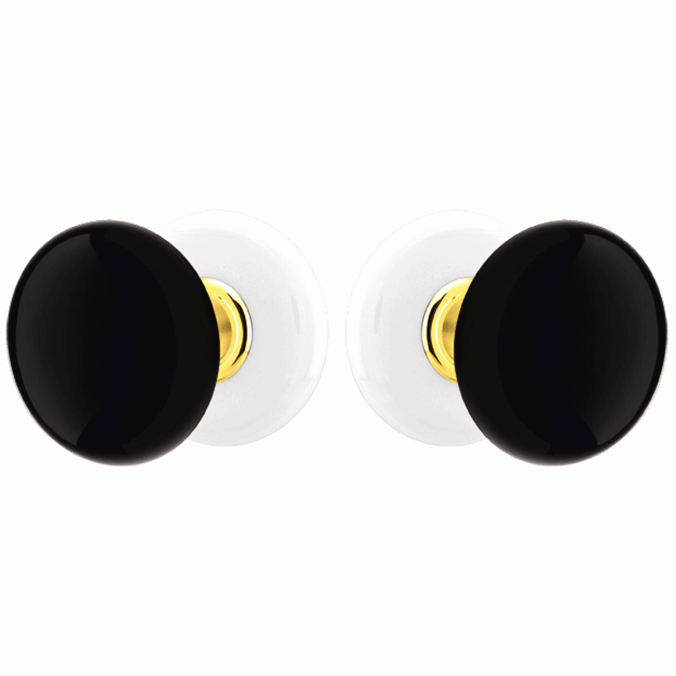 ##Antique Hardware## Black Porcelain Ebony Door Knob Set With Porcelain Rosette (Several Finish Options)