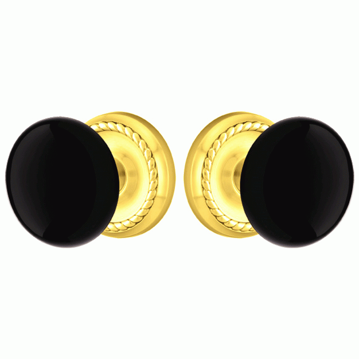 Antique Hardware Black Porcelain Ebony Door Knob Set With Rope Rosette (Several Finish Options) EMTEK DOOR KNOB