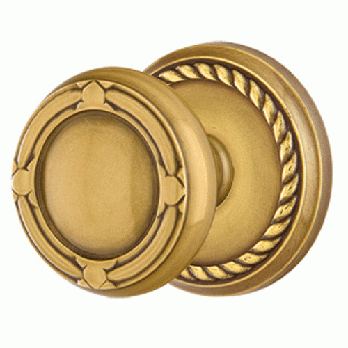 ##Antique Hardware## Solid Brass Ribbon & Reed Door Knob Set With Rope Rosette