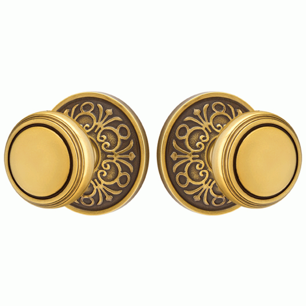 ##Antique Hardware## Solid Brass Norwich Door Knob Set With Lancaster Rosette (Several Finish Options)
