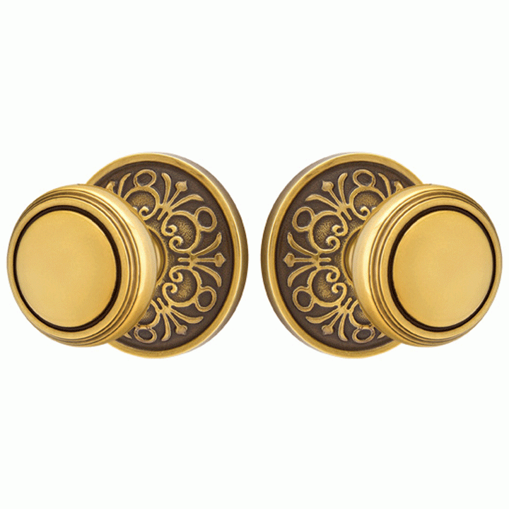 ##Antique Hardware## Solid Brass Norwich Door Knob Set With Lancaster Rosette (Several Finish Options)