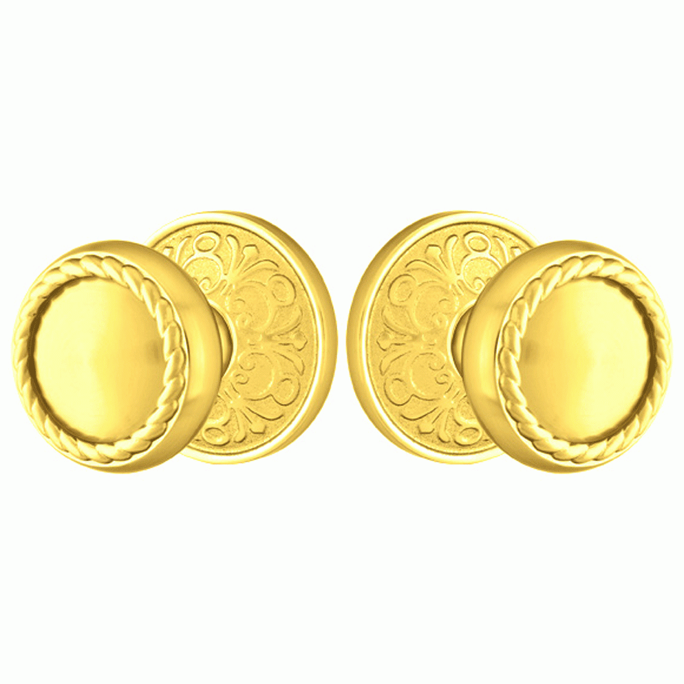 ##Antique Hardware## Solid Brass Rope Door Knob Set With Lancaster Rosette (Several Finish Options)