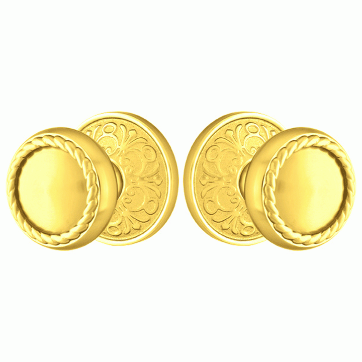 ##Antique Hardware## Solid Brass Rope Door Knob Set With Lancaster Rosette (Several Finish Options)