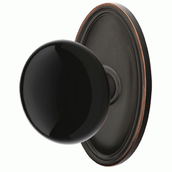 ##Antique Hardware## Black Porcelain Ebony Door Knob Set With Oval Rosette (Several Finish Options)