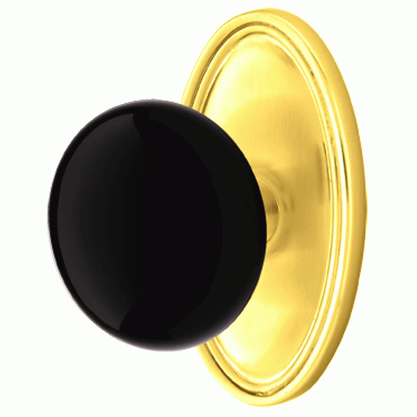 ##Antique Hardware## Black Porcelain Ebony Door Knob Set With Oval Rosette (Several Finish Options)