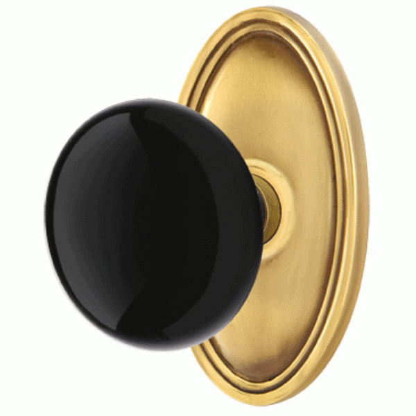 ##Antique Hardware## Black Porcelain Ebony Door Knob Set With Oval Rosette (Several Finish Options)