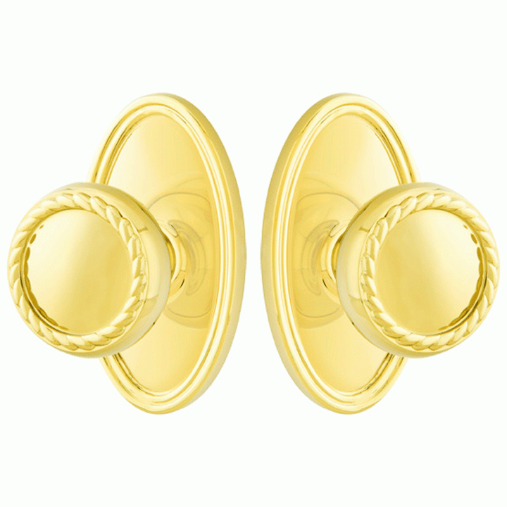 ##Antique Hardware## Solid Brass Rope Door Knob Set With Oval Rosette (Several Finish Options)