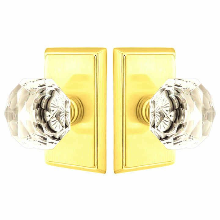 Antique Hardware Diamond Crystal Door Knob Set With Rectangular Rosette (Several Finish Options) EMTEK GLASS CRYSTAL DIAMOND DOOR KNOB