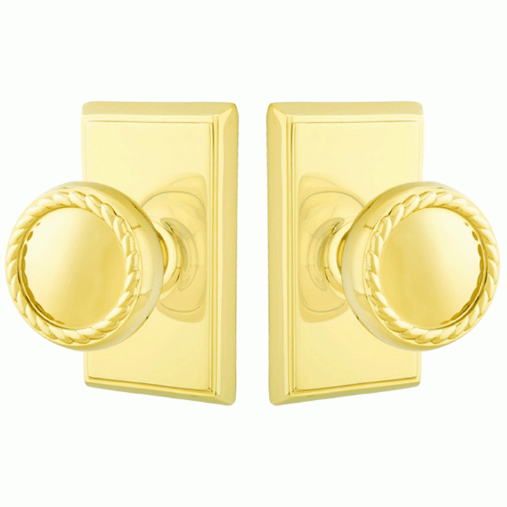 ##Antique Hardware## Solid Brass Rope Door Knob Set With Rectangular Rosette (Several Finish Options)