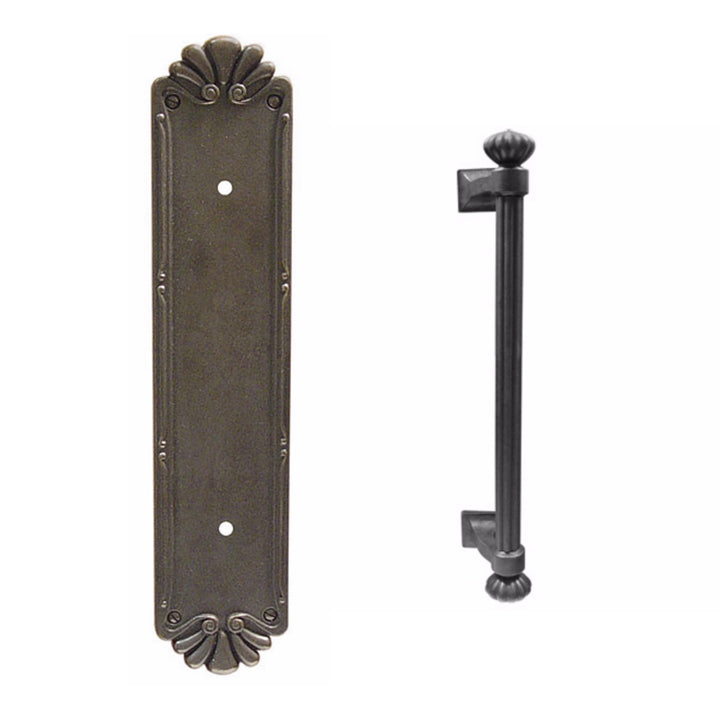 Antique Hardware 14 Inch Tuscany Bronze Petal Column Pull Door Set FLUSH-PULL-POCKET DOOR