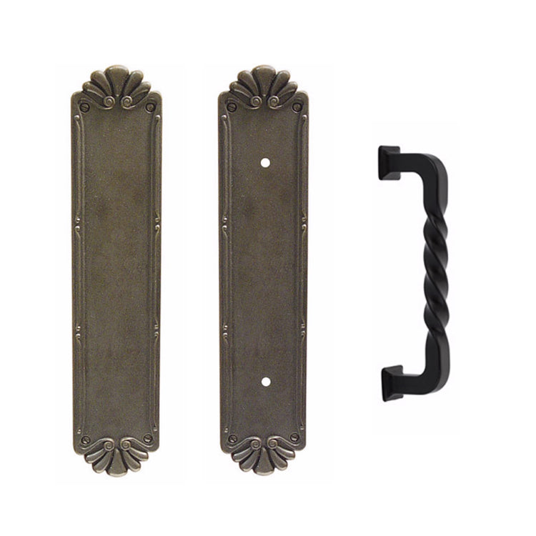 ##Antique Hardware## 14 Inch Tuscany Bronze Petal Twist Push & Pull Door Set
